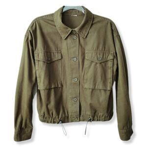 Women Olive Green Utility Jacket M Modern Minimalist Military Cropped Casual
